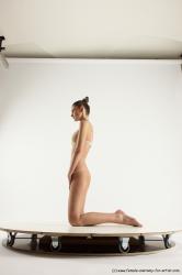 Underwear Woman White Kneeling poses - ALL Athletic Kneeling poses - on both knees long brown Multi angle poses Academic